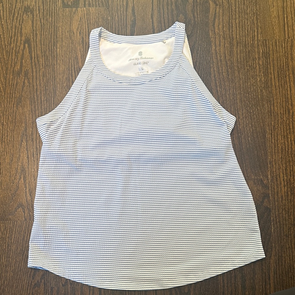 Tommy Bahama Island Zone Costa Wave Stripe Tank size large blue and white stripe